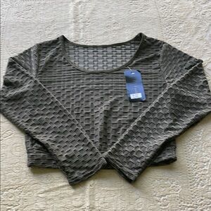 Ash Gray Fitted Crop Honeycomb Blouse